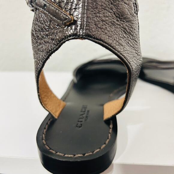 Coach Melynda Pewter Leather Cage Strappy Gladiator Adjacent Sandals Size 6 - Picture 7 of 11
